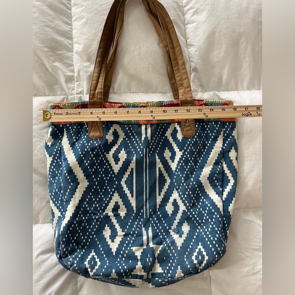 Boho Tribal Tote Bag Blue Canvas Aztec Beach Travel Shoulder Bag - Picture 5 of 8